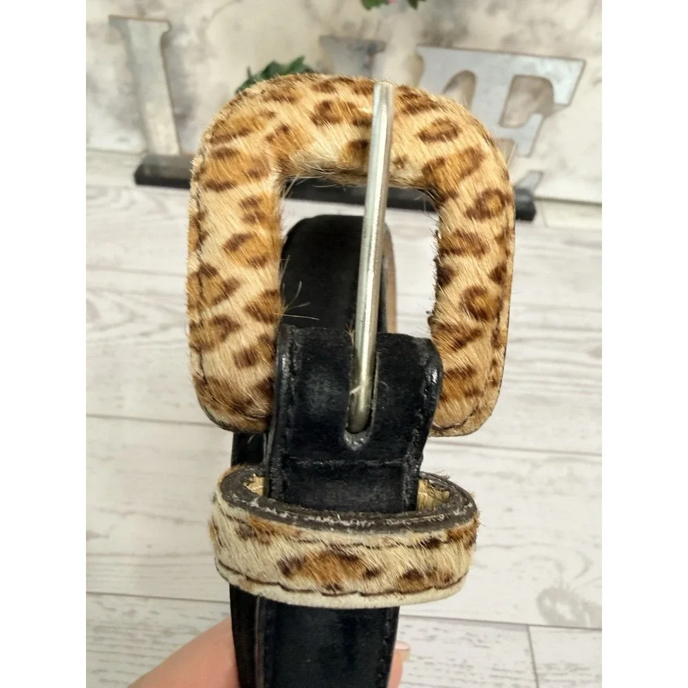 Amiee Lynn Hair On Suede Genuine Leather Animal Print Belt Black Size Medium EUC